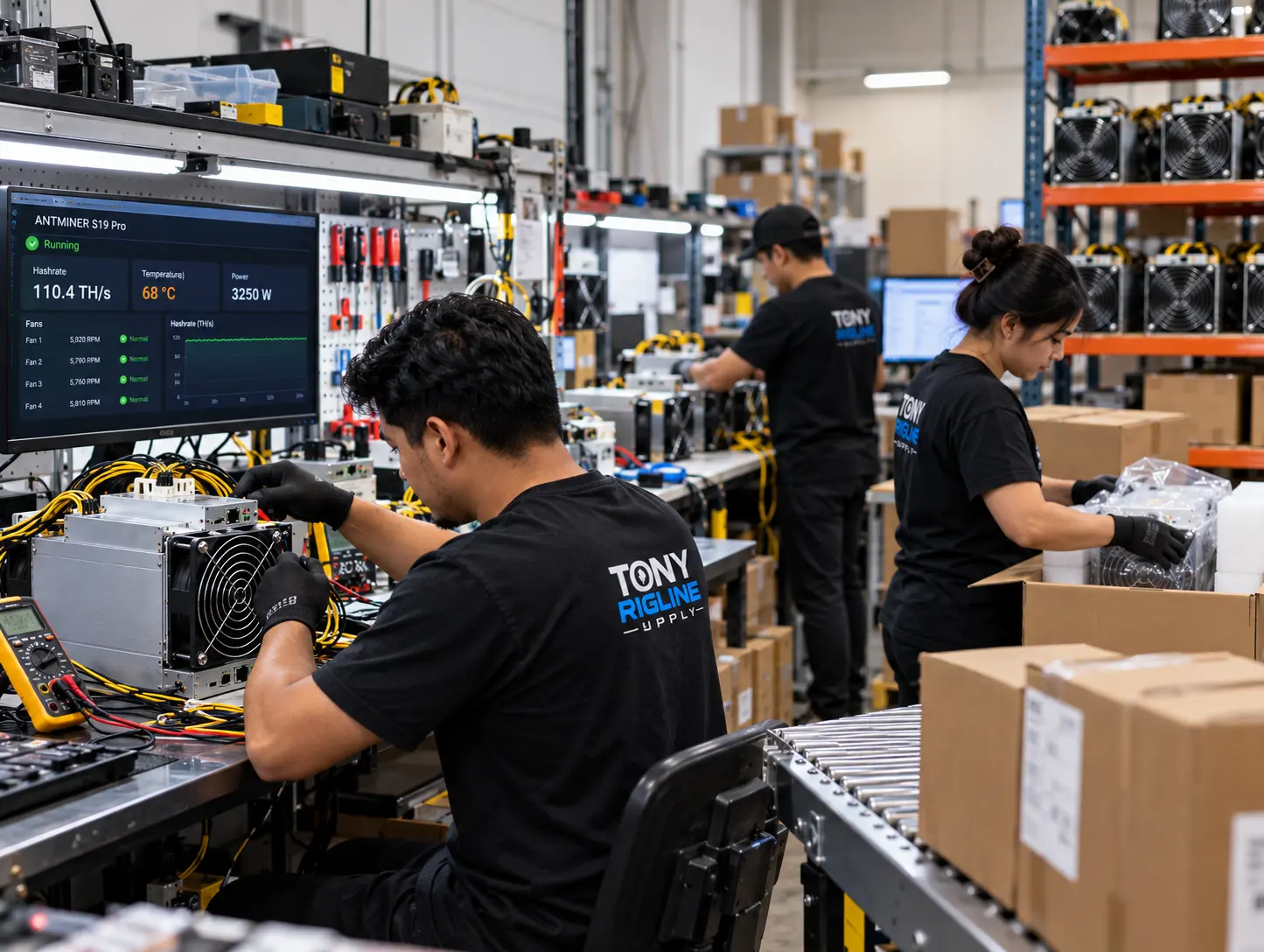 Mining machines on the workshop assembly line at Tony Rigline Supply